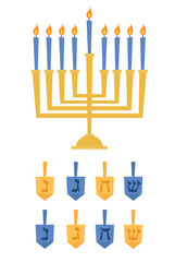 Simple Hanukkah menorah and dreidels