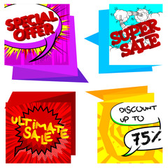 Vector Sale banner set with comic book effects.