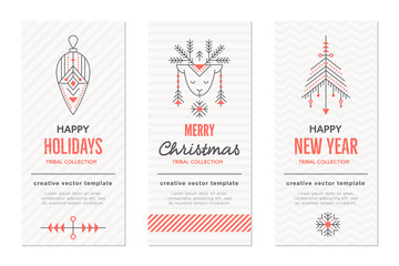 Naklejka na ściany i meble New Year and Christmas greeting card templates with holiday signs