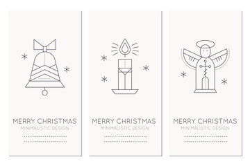 Merry Christmas greeting card template with holiday symbols