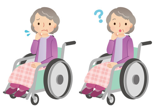 車椅子に乗る高齢者　表情　ポーズ