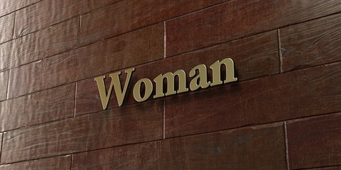 Woman - Bronze plaque mounted on maple wood wall  - 3D rendered royalty free stock picture. This image can be used for an online website banner ad or a print postcard.
