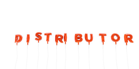 DISTRIBUTOR - word made from red foil balloons - 3D rendered.  Can be used for an online banner ad or a print postcard.