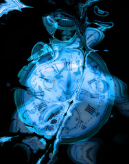 Fototapeta premium Fractal Time series on black background. Blue fractal clockwork. Digital artwork for creative graphic design.