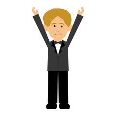 man wearing suit with arms raised cartoon icon image vector illustration design 