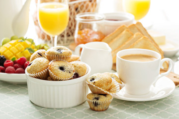 Fresh and bright continental breakfast table