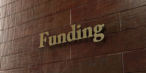 Funding - Bronze plaque mounted on maple wood wall  - 3D rendered royalty free stock picture. This image can be used for an online website banner ad or a print postcard.