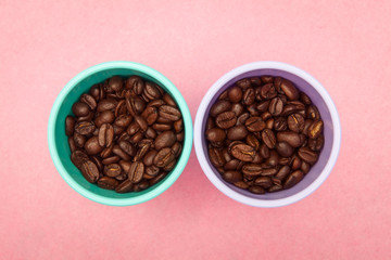 coffee beans on pink backgrounds