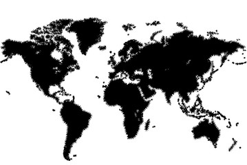 Колючая карта мира. Черно белая векторная иллюстрация.