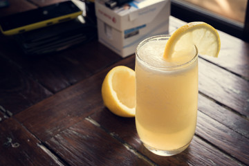 Lemon juice on office desk .no sleepy