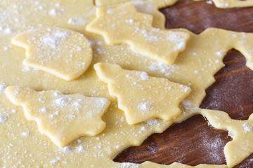 Christmas cookie dough, cookie cutters, spices and nuts