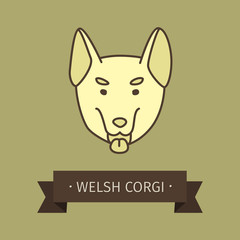 Welsh corgi breed dog for logo design. Vector colored hand drawn dog head