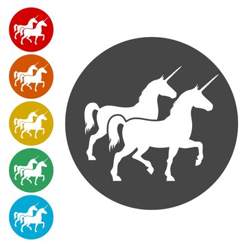 Silhouette of Two Unicorn Horse icon 