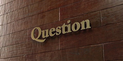 Question - Bronze plaque mounted on maple wood wall  - 3D rendered royalty free stock picture. This image can be used for an online website banner ad or a print postcard.