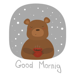 Good morning card with bear and cup