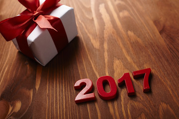 gift box on the wooden background