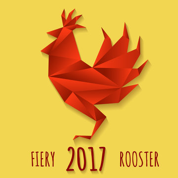Fiery Rooster in Paper origami style