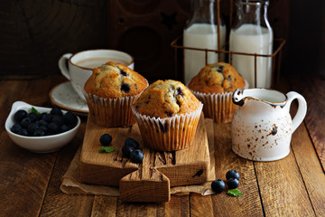 Freshly baked blueberry muffins in a rustic setting