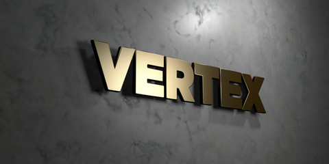 Vertex - Gold sign mounted on glossy marble wall  - 3D rendered royalty free stock illustration. This image can be used for an online website banner ad or a print postcard.