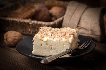 Homemade cake with ground walnut and coconut.