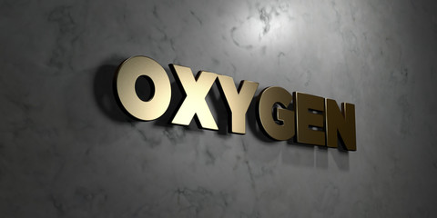 Oxygen - Gold sign mounted on glossy marble wall  - 3D rendered royalty free stock illustration. This image can be used for an online website banner ad or a print postcard.