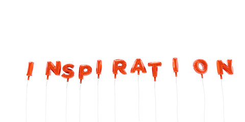 INSPIRATION - word made from red foil balloons - 3D rendered.  Can be used for an online banner ad or a print postcard.