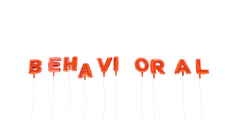 BEHAVIORAL - word made from red foil balloons - 3D rendered.  Can be used for an online banner ad or a print postcard.