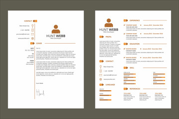 CV (Curriculum Vitae) Resume Simple Tag Clean Orange Template Vector Graphic Resource
