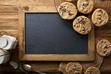 Homemade chocolate chip cookies with milk