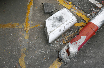 dilapidated of road from car crash accident.