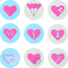 Heart flat icon set in Vector
