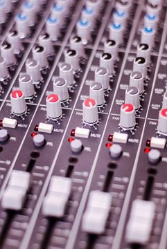 Professional sound mixer control desk..