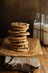 Homemade chocolate chip cookies with milk