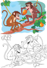 Obraz na płótnie Canvas Cute African animals. Monkeys. Coloring page.
