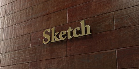 Sketch - Bronze plaque mounted on maple wood wall  - 3D rendered royalty free stock picture. This image can be used for an online website banner ad or a print postcard.