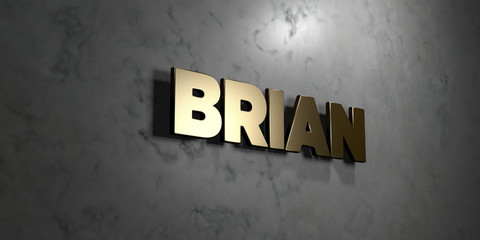 Brian - Gold sign mounted on glossy marble wall  - 3D rendered royalty free stock illustration. This image can be used for an online website banner ad or a print postcard.