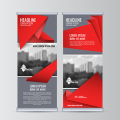 Roll up business banner design vertical template vector.