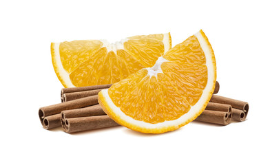 Orange slices cinnamon sticks 2 isolated on white