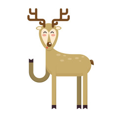 Happy smiling christmas deer cartoon character waving hoof. Chee