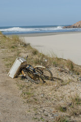 bicycle abandoned on the Beach in Brazil with the seascape