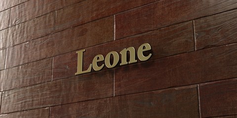 Leone - Bronze plaque mounted on maple wood wall  - 3D rendered royalty free stock picture. This image can be used for an online website banner ad or a print postcard.