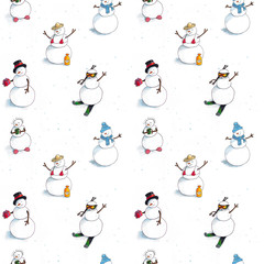 Winter seamless background with snowmen