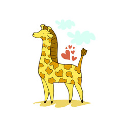 Hand drawn vector illustration of cute giraffe. Can be used for kid's or baby's shirt design, fashion graphic, fashion print design, t-shirt and kids wear.