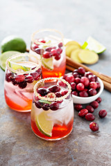 Cold winter cocktail with cranberry and lime