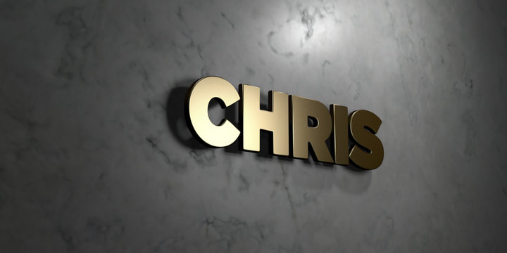 Chris - Gold sign mounted on glossy marble wall  - 3D rendered royalty free stock illustration. This image can be used for an online website banner ad or a print postcard.