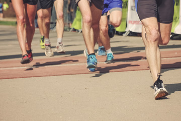 Fototapeta na wymiar Marathon running race, people feet
