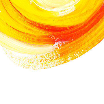 Oil Paint Abstract Yellow Element. Acrylic Brush Stroke In Curve