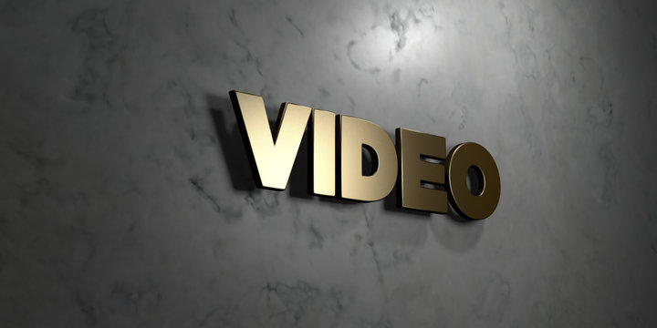 Video - Gold sign mounted on glossy marble wall  - 3D rendered royalty free stock illustration. This image can be used for an online website banner ad or a print postcard.