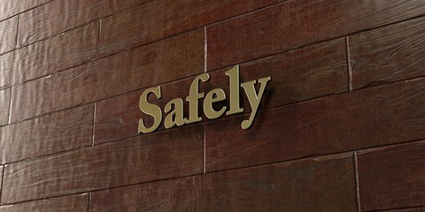 Safely - Bronze plaque mounted on maple wood wall  - 3D rendered royalty free stock picture. This image can be used for an online website banner ad or a print postcard.