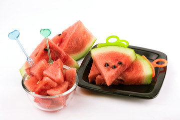 Slices of watermelon on white background